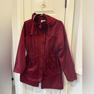 SaphiRose Womens Red Waterproof Rain Long Lined Outdoor Raincoats Hood Small